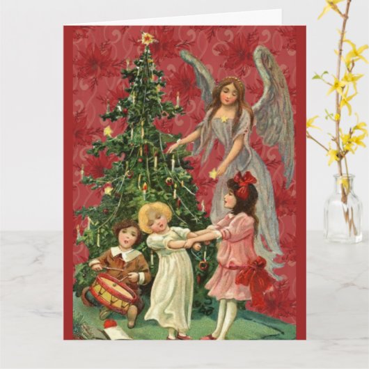 De kinderen van de kerstboom engel decorteren kaart (Gele Bloem)