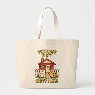 De kippenstal is mijn geluksplek Grappige kippen t Grote Tote Bag