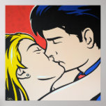 De Kiss Pop Art Poster<br><div class="desc">Afdrukken van een originele schilderij van de pop door www.jamieleeart.com. Een mooi jong koppel opgesloten in een liefhebbende kus.</div>