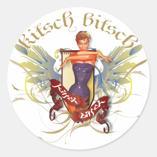 De kitsch bitsch: badende schoonheid Tattoo pin-up Ronde Sticker (Voorkant)