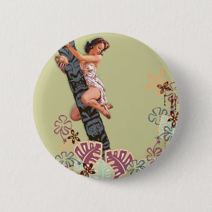 De Kitsch Bitsch : Een Tiki Boom. Ronde Button 5,7 Cm