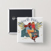 De Kitsch Bitsch : Fly Girl Tattoo Pin-Up Vierkante Button 5,1 Cm (Voorkant /achterkant)