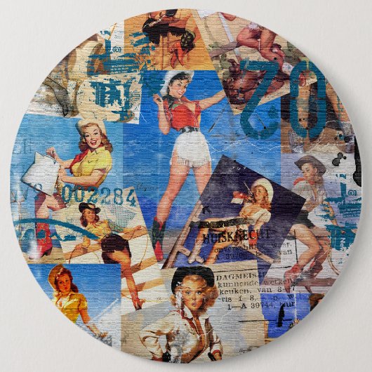 De Kitsch Bitsch : Vernietigde Cowgirl Pin-Ups No. Ronde Button 6,0 Cm (Voorkant)