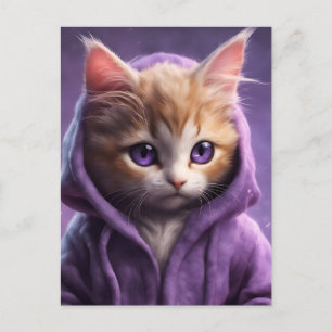 De kitten in een Paarse hoodie Briefkaart