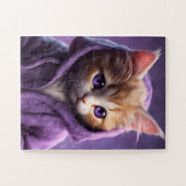 De kitten in een Paarse hoodie Legpuzzel (Horizontaal)