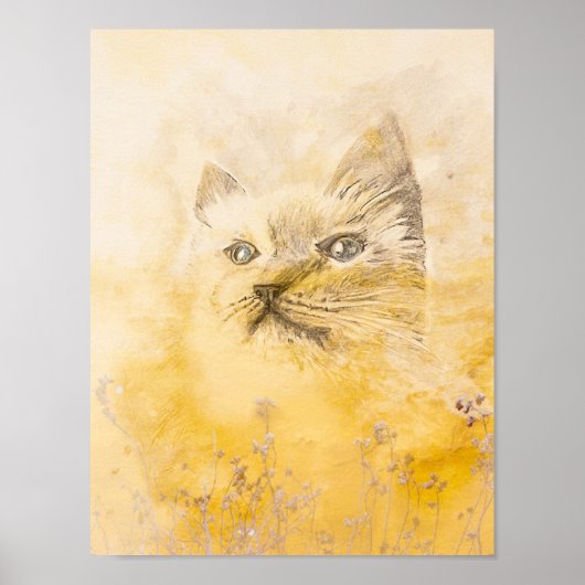 De Kitten in Gele Druk Poster (Voorkant)