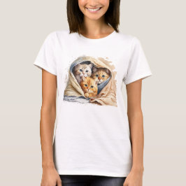 DE KITTENTEN VAN DE CUTE ONDER DE BLANKETS VAN PAS T-SHIRT