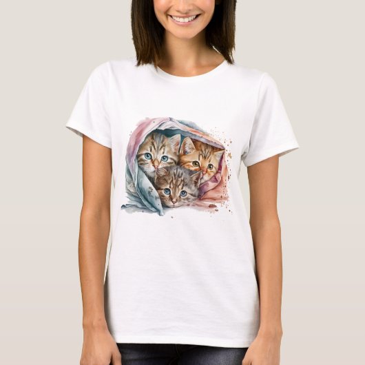 DE KITTENTEN VAN DE CUTE ONDER DE BLANKETS VAN PAS T-SHIRT (Voorkant)