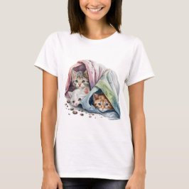 DE KITTENTEN VAN DE CUTE ONDER DE BLANKETS VAN PAS T-SHIRT