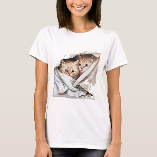 DE KITTENTEN VAN DE CUTE ONDER DE BLANKETS VAN PAS T-SHIRT (Voorkant)