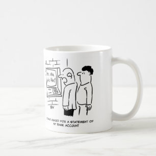 De Klant van de bank vraagt ATM om een Verklaring Koffiemok