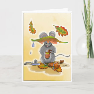 DE Klappkarte Herbst Maus mit Blätter Kaart