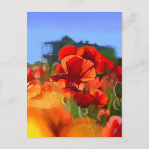 De klaproos huis - olieverfschilderij briefkaart