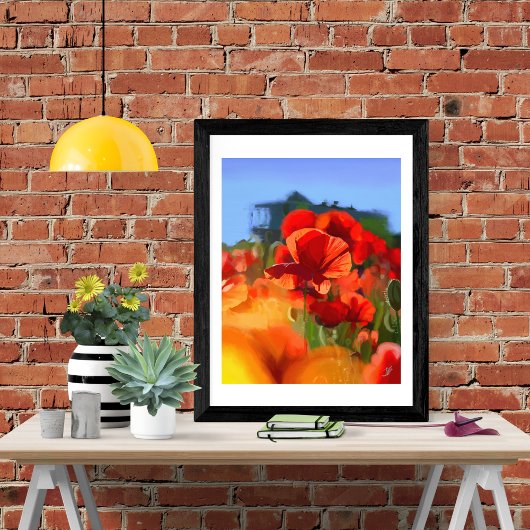 De klaproos huis - olieverfschilderij foto afdruk