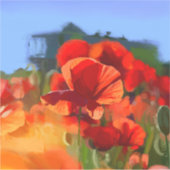 De klaproos huis - olieverfschilderij sticker (Voorkant)