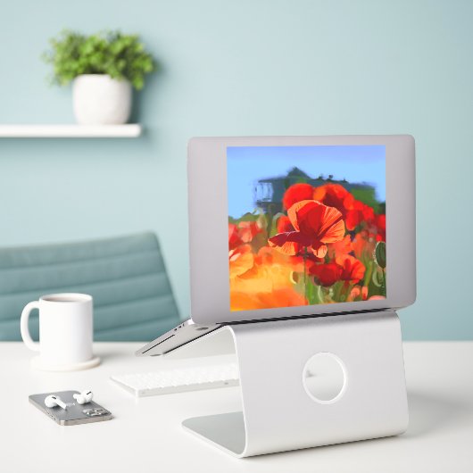 De klaproos huis - olieverfschilderij sticker (Laptop op bureau)