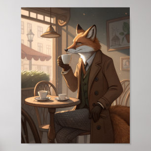 De Klasse Koffie Vos – Vintage Dier Humor Kunst” Poster