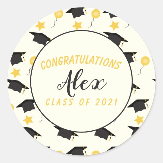 De klasse van felicitaties van Afstuderen naam aan Ronde Sticker (Voorkant)