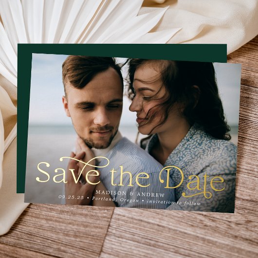 De klassieke Horizontaal Foto van Elegance sparen  Folie Uitnodiging