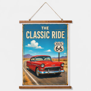 De Klassieke Rit – Route 66 Vintage Auto Wanddecor Hangend Wandkleed