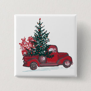 De Klassieke Rode Pick-up van de vakantie Vierkante Button 5,1 Cm