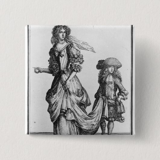 De kleding van de zomerstad, 1678 vierkante button 5,1 cm (Voorkant)