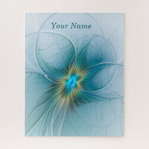 De kleine Beauty Modern Blue Gold Fractal naam Legpuzzel