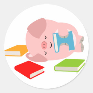 De kleine boek liefhebber (Schattige Cartoon varke Ronde Sticker