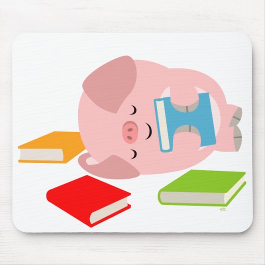 De kleine boekenloper (Cute Cartoon Pig.) Mousepad Muismat (Voorkant)