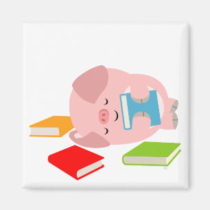 De kleine boekenlover (Cute Cartoon Pig.) Magnet