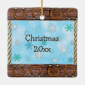 De kleine cowboy en Teddy Bear Country met Kerstmi Keramisch Ornament (Achterkant)