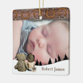 De kleine cowboy en Teddy Bear Country met Kerstmi Keramisch Ornament (Links)