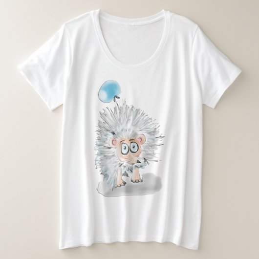 De kleine egel van adorables met een blauwe ballon grote maat t-shirt (Design voorkant)