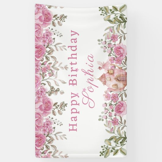 De kleine fee en theepot verjaardag spandoek (Verticaal)