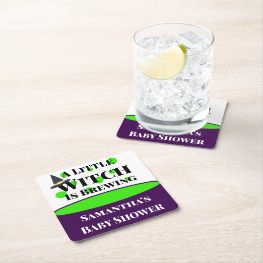 De kleine heks breekt het Halloween Baby shower Kartonnen Onderzetters (Insitu)