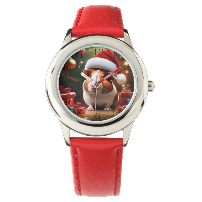 De kleine helper van de Kerstman: het kerstcavia Horloge (Voorkant)