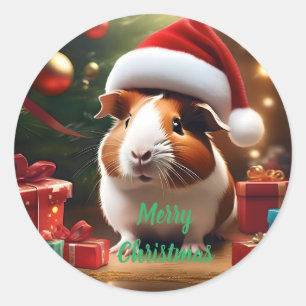 De kleine helper van de Kerstman: het kerstcavia Ronde Sticker