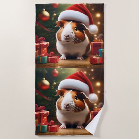 De kleine helper van de Kerstman: het kerstcavia Strandlaken (Voorkant)