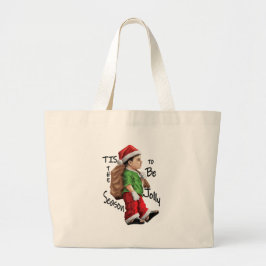 De kleine helper van de Kerstman in actie Grote Tote Bag