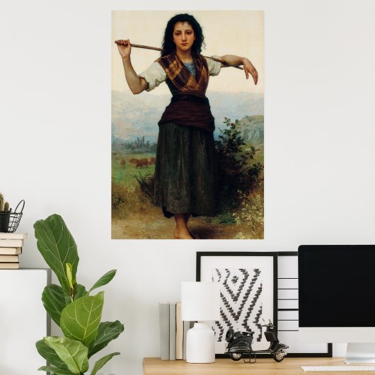 De kleine herderst van Bouguereau Poster (Thuiskantoor)