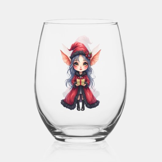 De Kleine Kerstboodschapper. Wijnglas Zonder Voet (Voorkant)