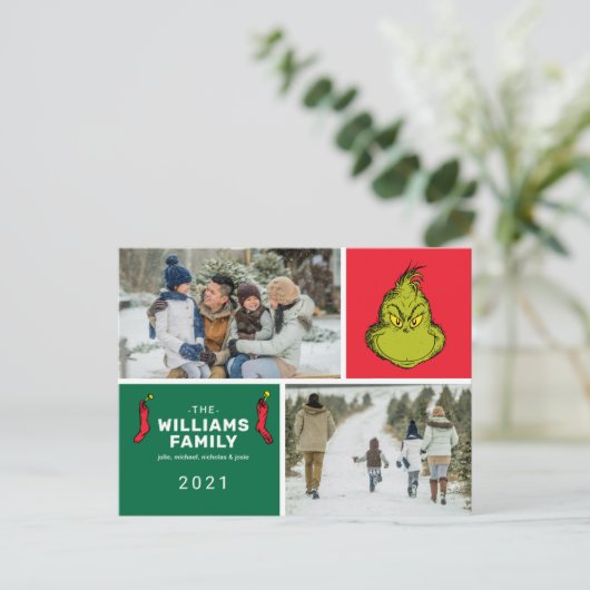 De kleine kerstfamilie fotocollage feestdagenkaart (Staand voorkant)