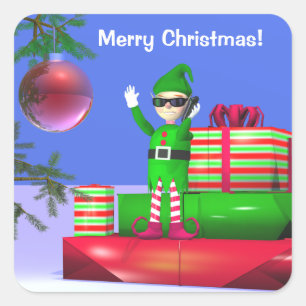 De kleine Kerstmis Elf die op cadeaus staat Vierkante Sticker
