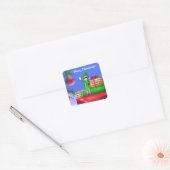 De kleine Kerstmis Elf die op cadeaus staat Vierkante Sticker (Envelop)