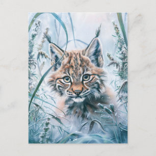 De kleine Lynx Bobcat in Snowy Forest Briefkaart