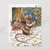 De kleine muizen zijn bezig met naaien briefkaart (Voorkant / Achterkant)