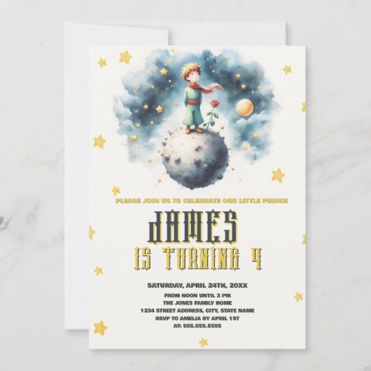 De kleine prins Aquarel Verjaardag Kaart (Voorkant)