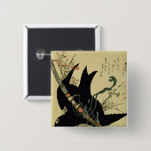 De kleine Raven met het minamoto-zwaard Vierkante Button 5,1 Cm (Voorkant /achterkant)