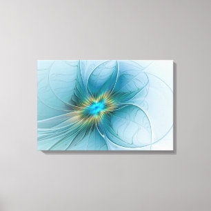 De kleine schoonheid Modern Blue Gold Fractal Flow Canvas Afdruk