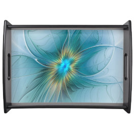 De kleine schoonheid Modern Blue Gold Fractal Flow Dienblad